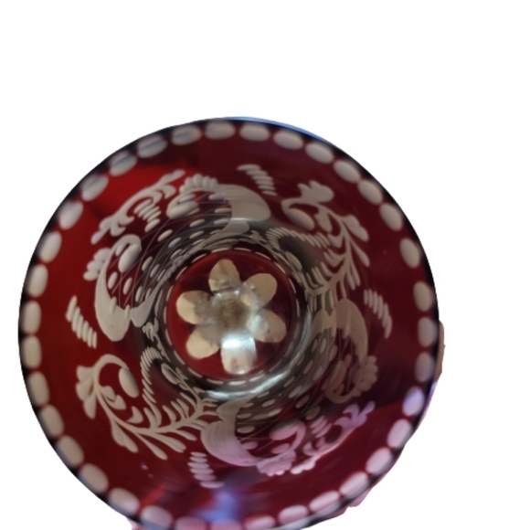 Vintage  Glass bell Ruby Red Bell German Crystal ilmkristall Dot Scroll Design - Picture 5 of 6